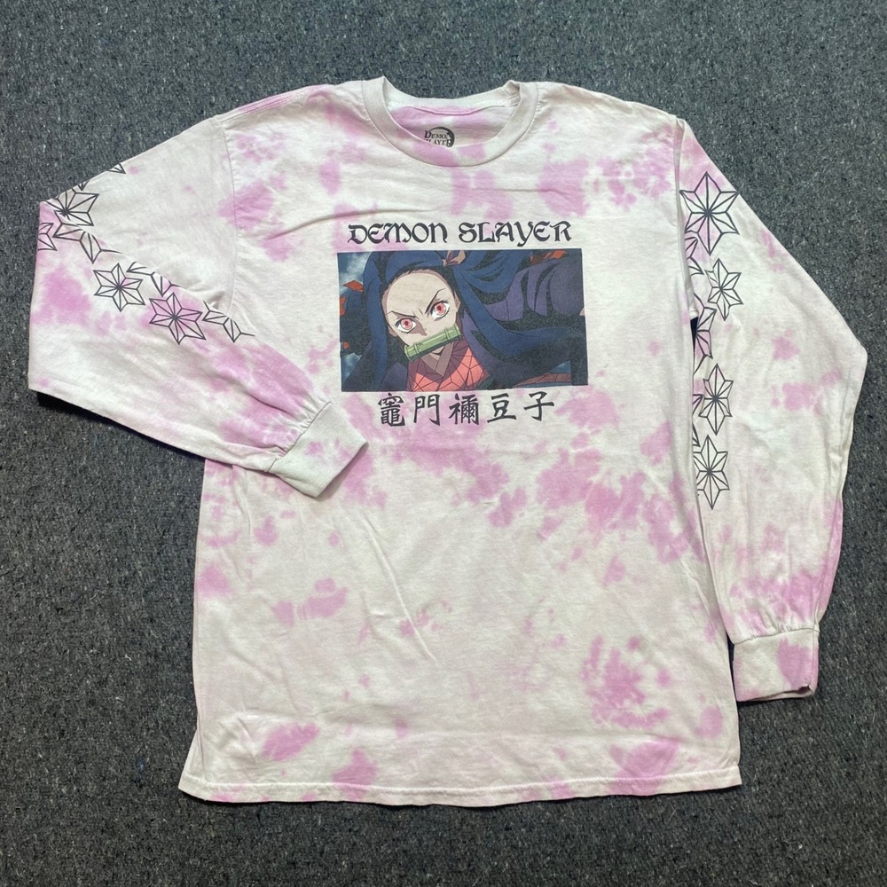 Demon Slayer Nezuko Long Sleeve Shirt Sz M Pink Tie Dye Anime Streetwear Graphic